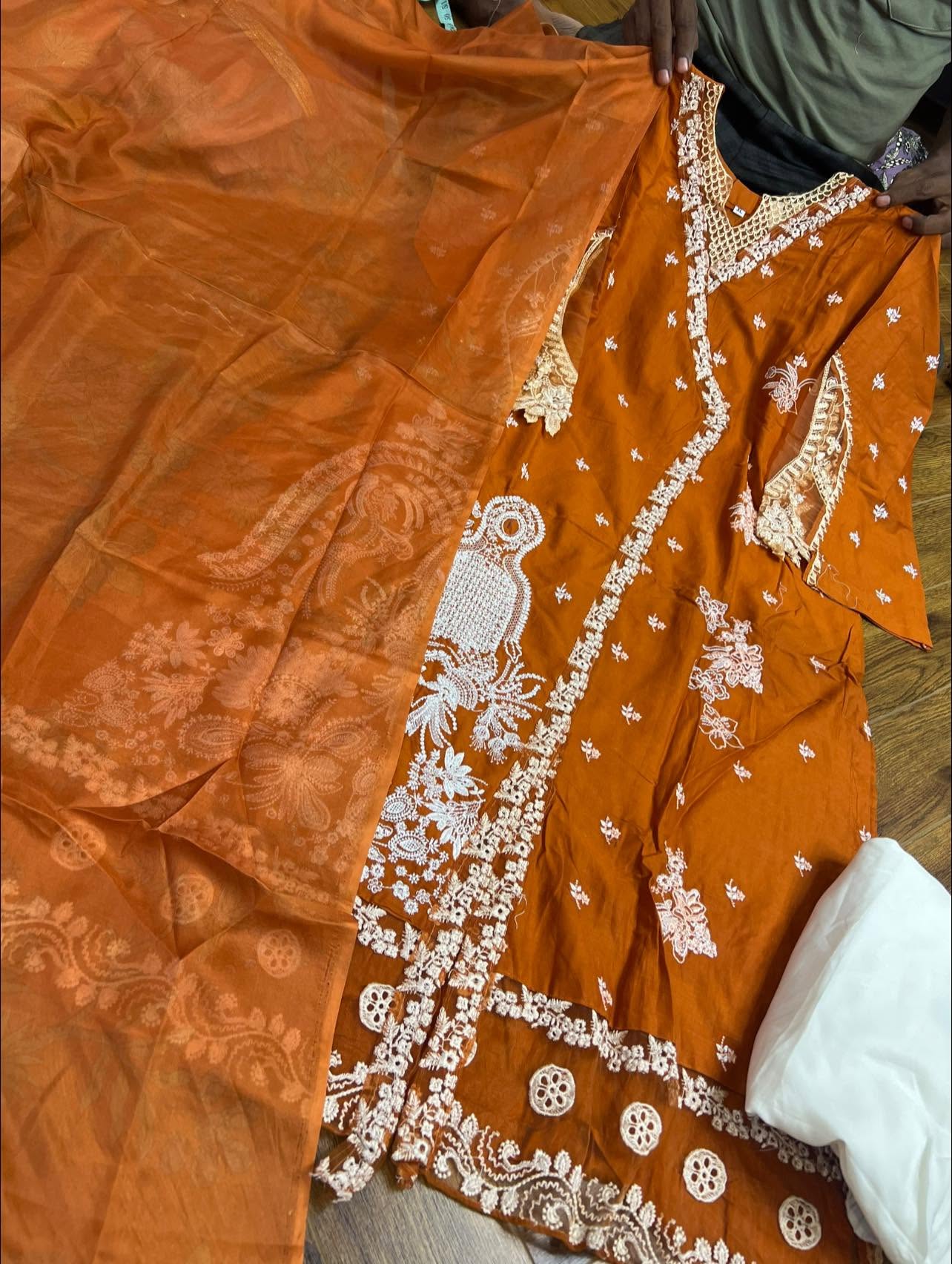 Rust Chikan-Inspired Tunic Set